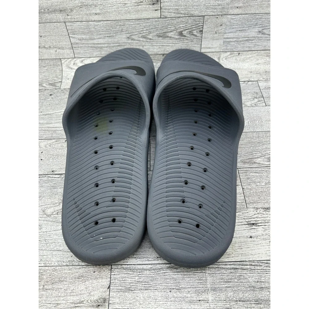 Nike Kawa Shower Slides Men Sz 14 Grey Black Swoosh Sport‎ Sandals 832528-002